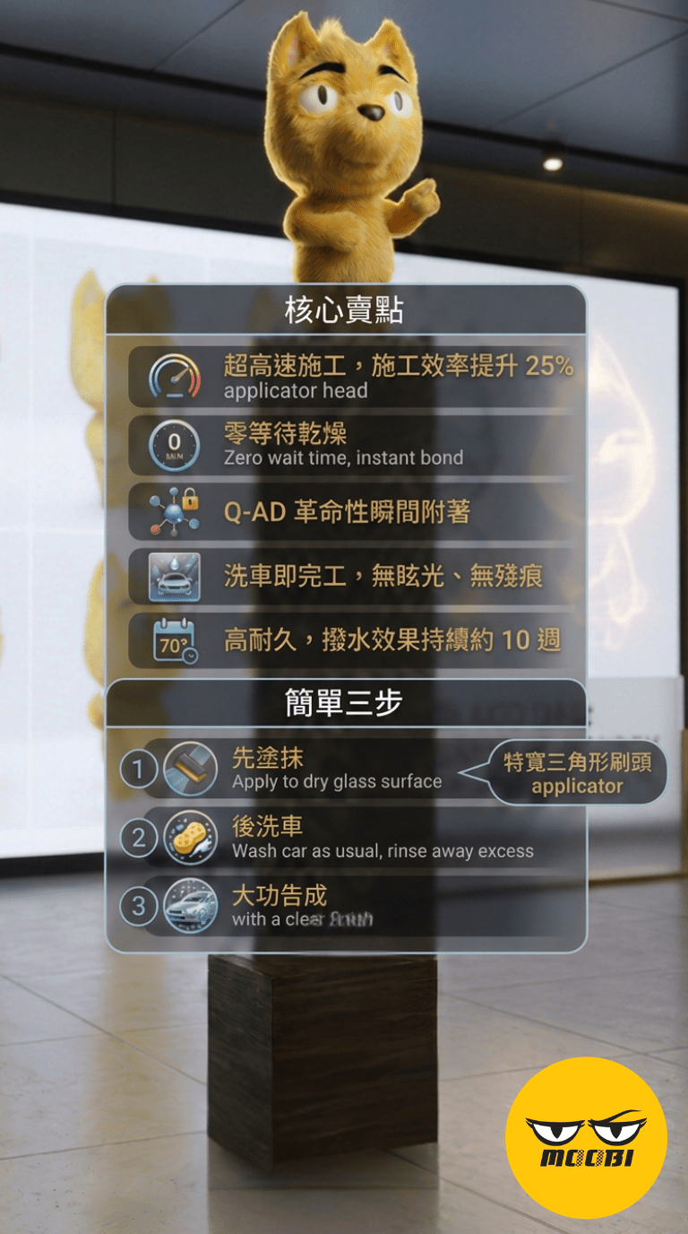 SOFT99 GLACO 雨敵 QAD 汽車玻璃撥水劑賣點及操作流程圖 - MOOBI 貓比
